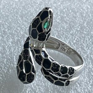 Silver and Black enamel Snake Ring